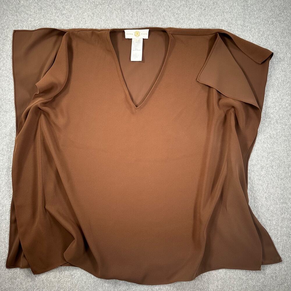 Anna Cate V-Neck Top Womens Small Brown Poncho Blouse Split Shoulder Drape